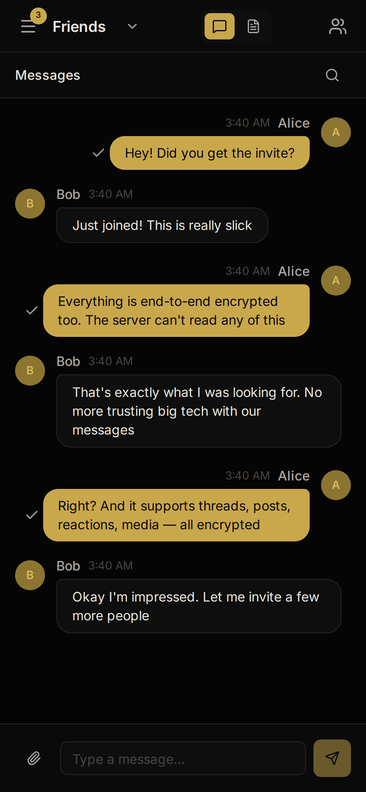 Dueydo chat in dark mode